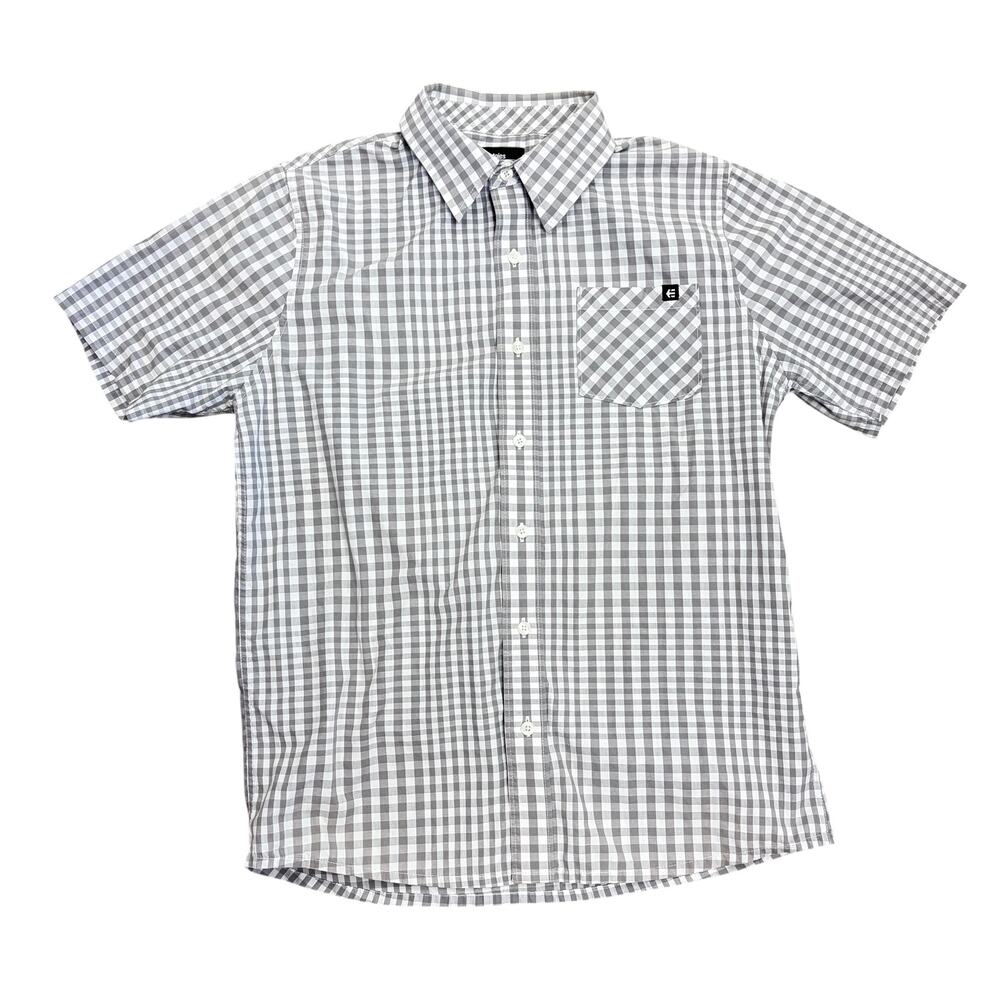 Ezekiel Gray and White Check Button Up Collared Shirt - Small